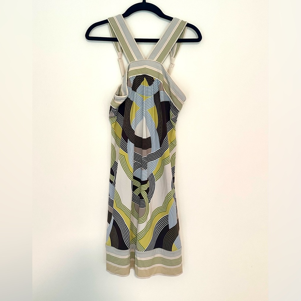 BCBGMaxAzria Geometric Print Summer Dress in Green, Blue, Brown, and Cre…